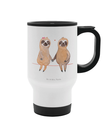 Mr. & Mrs. Panda Travel Mug Faultier Pärchen ohne Spruch in Weiß