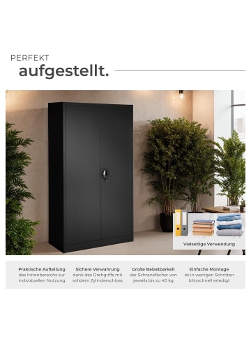 tectake Metallschrank mit 6 Fächern und Kleiderstange