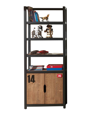 58 aufm Kessel KINDERZIMMERSCHRANK Kameko 80x40x200 MDF+Massivholz Schwarz/Cognac