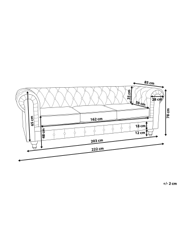 Beliani 3-Sitzer Sofa CHESTERFIELD in Beige/Braun - (W) 222 x (H) 78 x (L) 85 cm