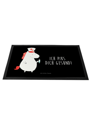 Mr. & Mrs. Panda Schmutzmatte Einhorn Krankenschwester mit Spruch in Schwarz