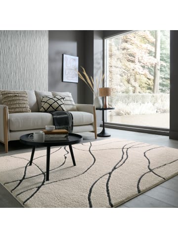 KADIMA DESIGN Teppich Hochflor Abstrakt, Schlafzimmer in Creme-Schwarz
