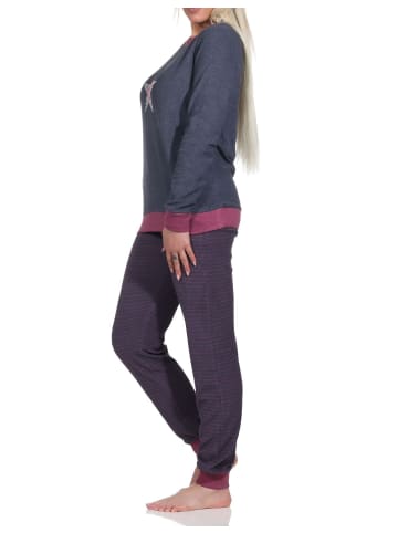 NORMANN Frottee Pyjama Bündchen und Stern Hose gestreift - 75901 in marine