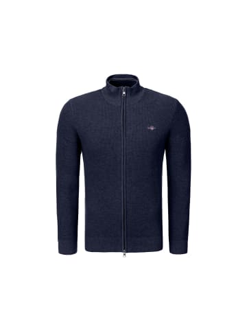 Gant Strickjacke Micro Textured Cotton Zip in dunkelblau