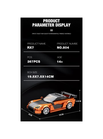 Reobrix 804 Sportwagen 1:24 Klemmbaustein Auto 367 Teile