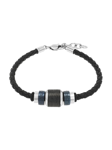 Tom Tailor Armband Edelstahl, IP Schwarz+Grau, Leder in bicolor