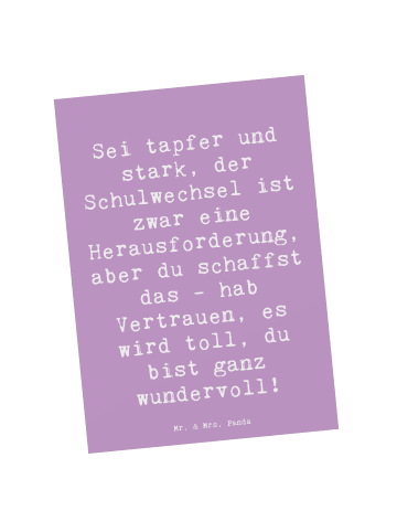Mr. & Mrs. Panda Postkarte Spruch Einen Schulwechsel bewältigen ... in Lavendeltraum