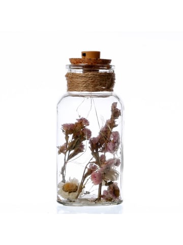 MARELIDA LED Dekoglas mit Trockenblumen in transparent - H: 17,5cm