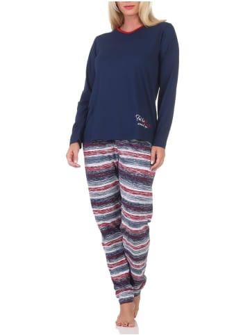 NORMANN Normann Damen langarm Schlafanzug Pyjama in wunderschöner Optik - 88766 in navy