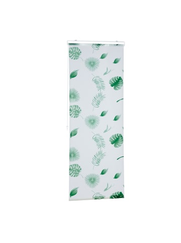 relaxdays Duschrollo Blätter in Weiß/Grün - (B)60 x (H)240 cm