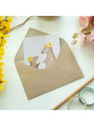 Mr. & Mrs. Panda Klappkarte Bären mit Hut ohne Spruch in Grau Pastell