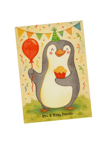 Mr. & Mrs. Panda Postkarte Pinguin Geburtstag Design ohne Spruch in Weiß