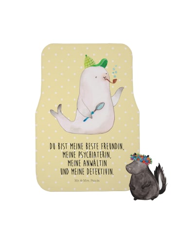 Mr. & Mrs. Panda Autoteppich Robbe Sherlock mit Spruch in Gelb Pastell