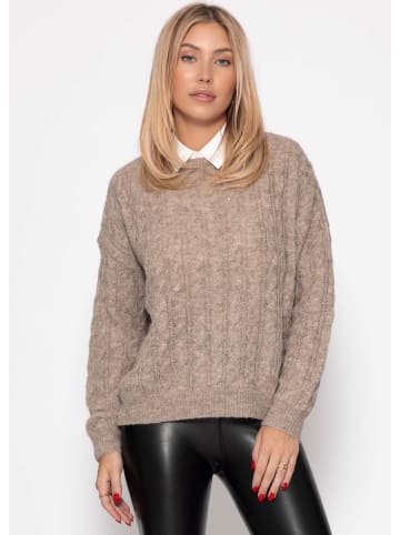 SASSYCLASSY Pullover mit Zopfmuster in Taupe