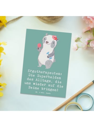 Mr. & Mrs. Panda Grußkarte Ergotherapeutin Superhelden mit Spruch in Meeresbrise