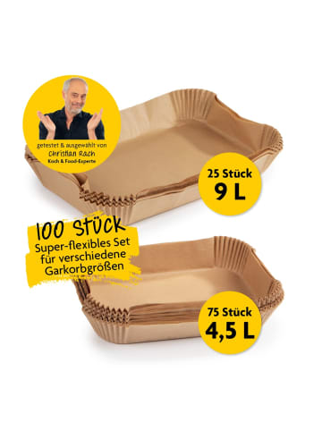 Kochwerk Backpapier-Schalen für Heißluft-Fritteusen 100-tlg. 75x klein/25x groß Braun
