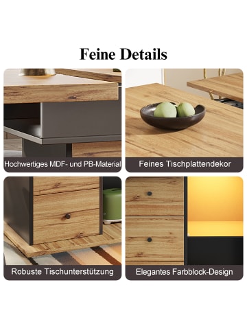 ABRIHOME Ausziehbarer Esstisch Küchentisch 110-140×80cm für 4-6 Personen mit LED