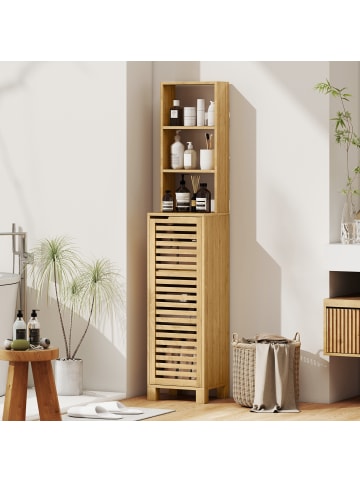 HOMCOM Badezimmerschrank-34L x 30B x 170H cm-Naturholz