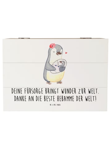 Mr. & Mrs. Panda Holzbox mit Deckel Beste Hebamme mit Spruch in Weiß