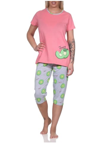 NORMANN Schlafanzug kurzarm Pyjama Capri Pyjamahose Kiwi print - 86375 in pink