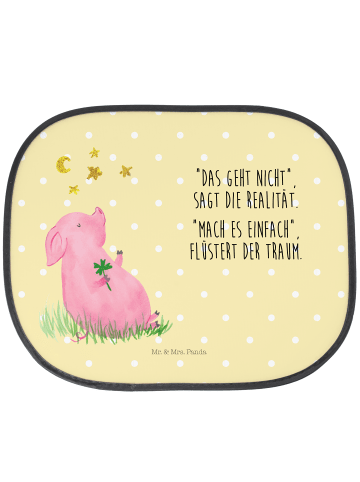 Mr. & Mrs. Panda Sonnenblende Auto Schwein Glück mit Spruch in Gelb Pastell