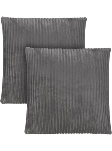 Aspero 2 Kissenbezüge aus Streifen-Flanell 80x80 cm Pilar in Dunkelgrau