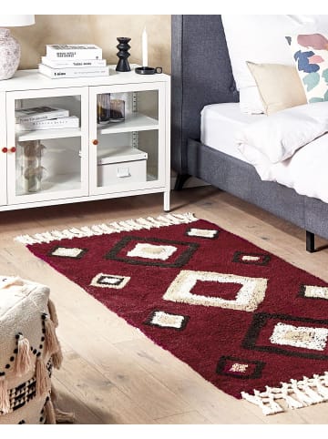 Beliani Kurzflor SIIRT in Rot/Beige/Schwarz - (W) 80 x (H) 1.5 x (L) 150 cm