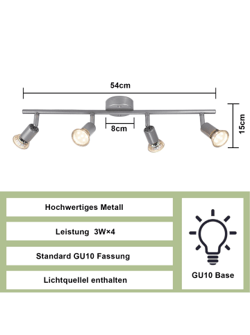 ZMH Deckenleuchte LED Silber GU10 - Deckenspots 4-flammige Wandleuchten