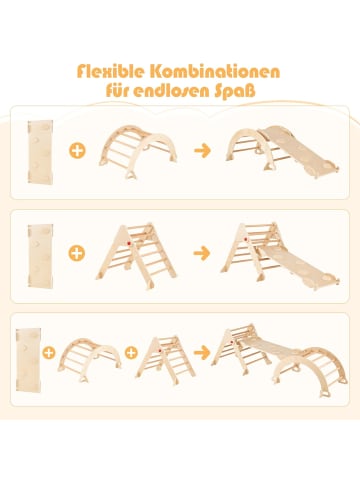COSTWAY Kletterdreieck mit Rutsche, Kletterbogen in Braun
