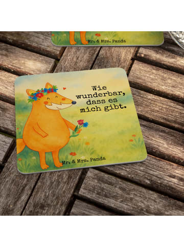 Mr. & Mrs. Panda Bierdeckel Fuchs Blumen Design mit Spruch in Weiß