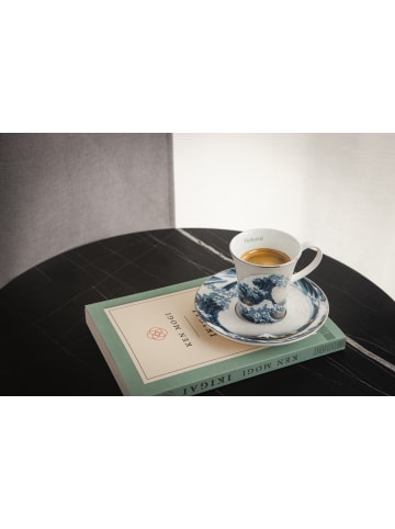 Goebel Espressotasse " Katsushika Hokusai - Die Welle - Silber " in blau weiß