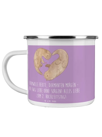 Mr. & Mrs. Panda Camping Emaille Tasse 2. Hochzeitstag Baumwollh... in Lavendeltraum