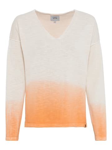 Camel Active Strickpullover im Dip-Dye-Effekt in Weiß-Orange