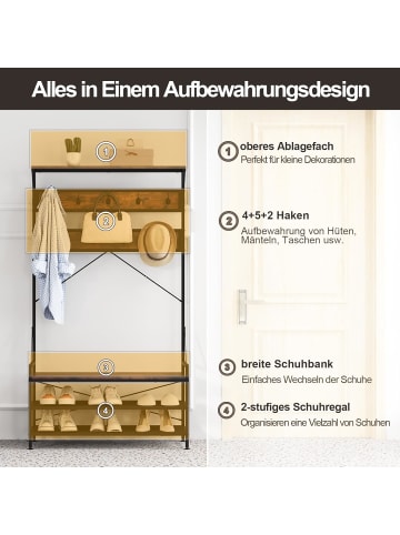 COSTWAY 184 cm Garderobenständer mit Schuhablage in Braun