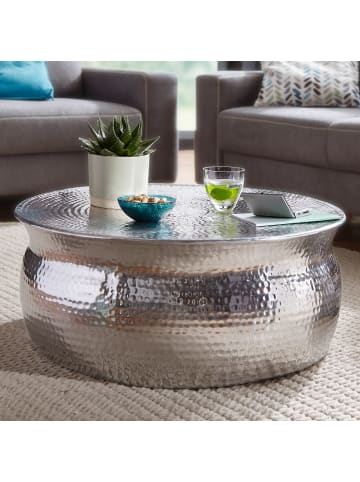 KADIMA DESIGN Couchtisch 75x31x75cm Aluminium Silber Beistelltisch orientalisch in Silbern