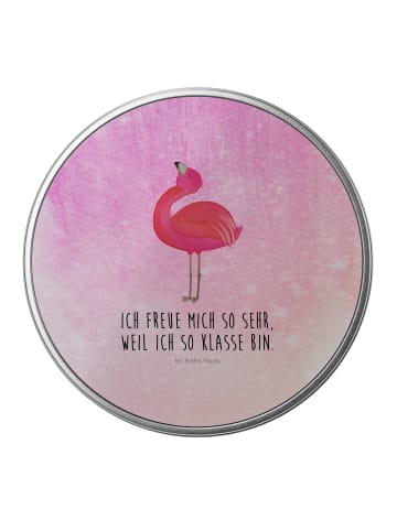 Mr. & Mrs. Panda Bonbondose Flamingo Stolz mit Spruch in Aquarell Pink