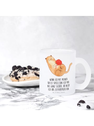 Mr. & Mrs. Panda Tasse Glas Katze Wolle mit Spruch in Transparent
