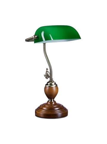 relaxdays Bankerlampe in Grün/Braun - (B)26,5 x (H)43 x (T)18 cm