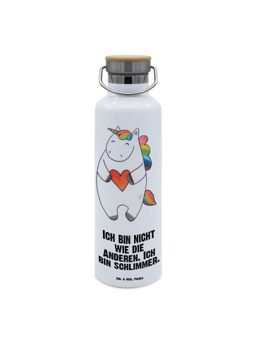 Mr. & Mrs. Panda metall trinkflasche Einhorn Herz mit Spruch in Weiß