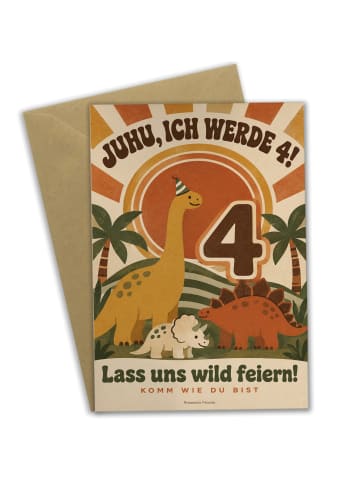 Mr. & Mrs. Panda Geburtstagskarte Dinosaurier retro Design mit S... in Weiß