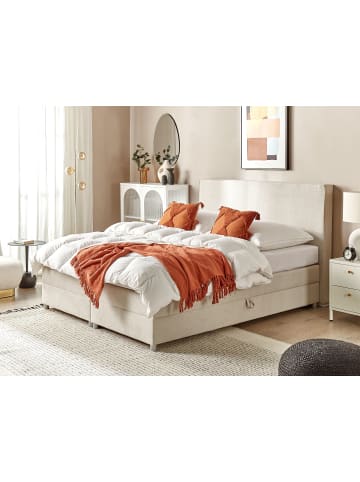 Beliani Boxspring Bett MINISTER in Beige/Silber - (W) 193 x (H) 115 x (L) 209 cm