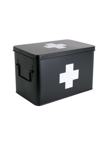 Present Time Erste Hilfe Kasten aus Metall in Schwarz, (B) 19 x (H) 21 x (L) 31,5 cm