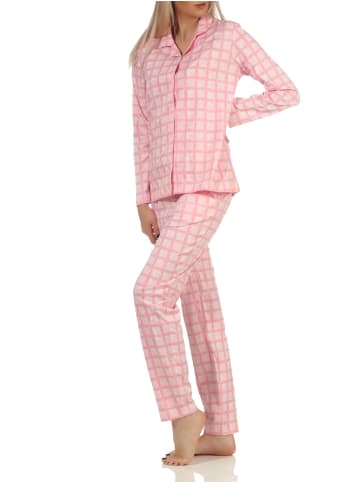 NORMANN Pyjama Jersey zum durchknöpfen Karo - 61825 in rosa