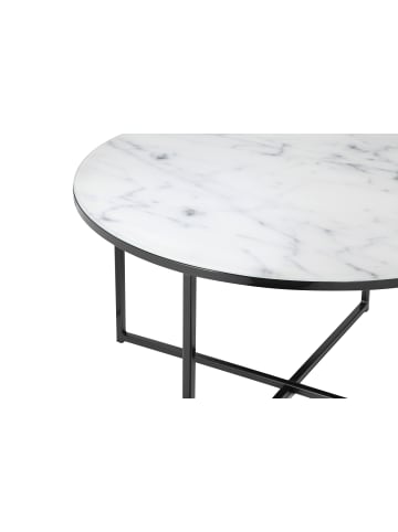SalesFever Couchtisch rund Ø 80 cm Glasplatte Weiß Marmoroptik Metallgestell in Schwarz