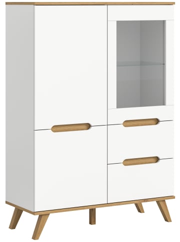xonox.home Highboard  (B/H/T: 100x140x40 cm) in weiß und Absetzung Nox Oak