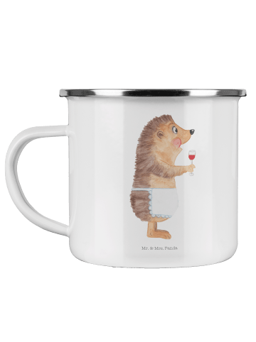 Mr. & Mrs. Panda Camping Emaille Tasse Igel Wein ohne Spruch in Weiß