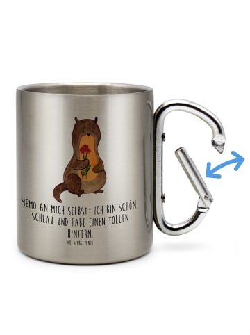 Mr. & Mrs. Panda Teetasse Otter Blumenstrauß mit Spruch in Silber