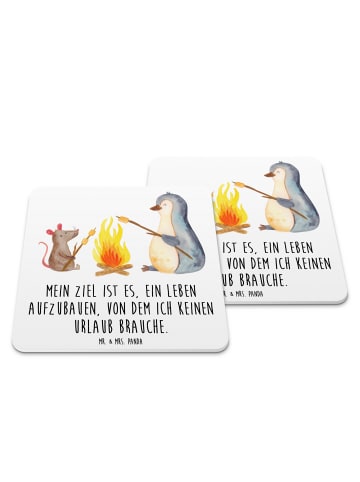 Mr. & Mrs. Panda Coaster Pinguin Lagerfeuer mit Spruch in Weiß