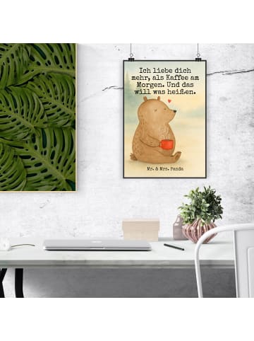 Mr. & Mrs. Panda Poster Bär Morgenkaffee Design mit Spruch in Weiß