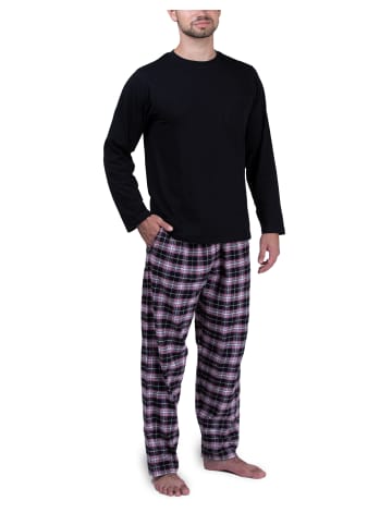 SLOUCHER Schlafanzug mit Flanellhose in schwarz